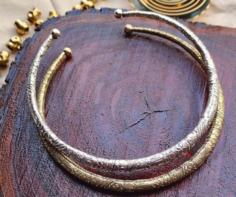 Ornate Floral Engraved Round Brass Neck Choker