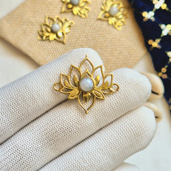 Moonstone Lotus Stone Brass Charm, Brass Charms for Macrame and Jewelry Making SP4