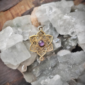 Tribal Stone Brass Charm, Brass Charms for Macrame and Jewelry Making SP12 - Amethyst