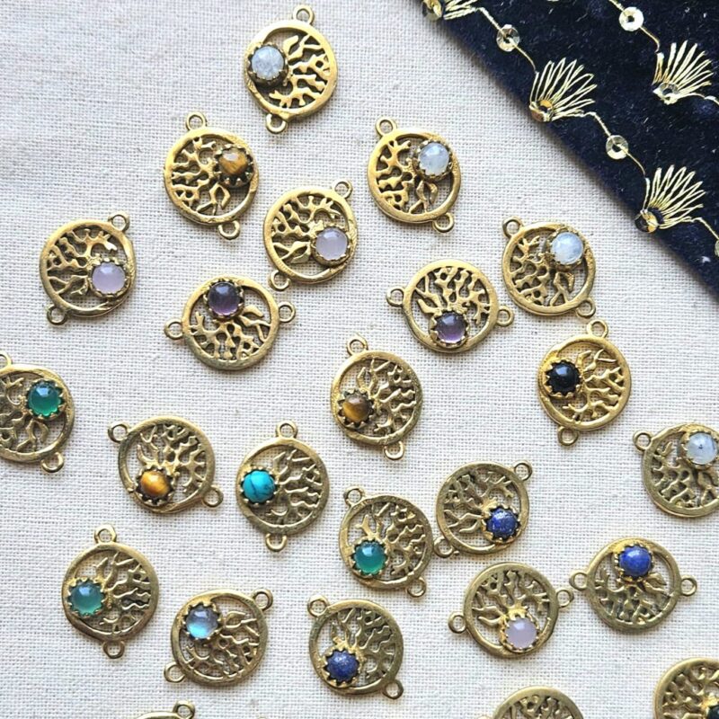 Tree of Life Brass Connector with Natural Stone