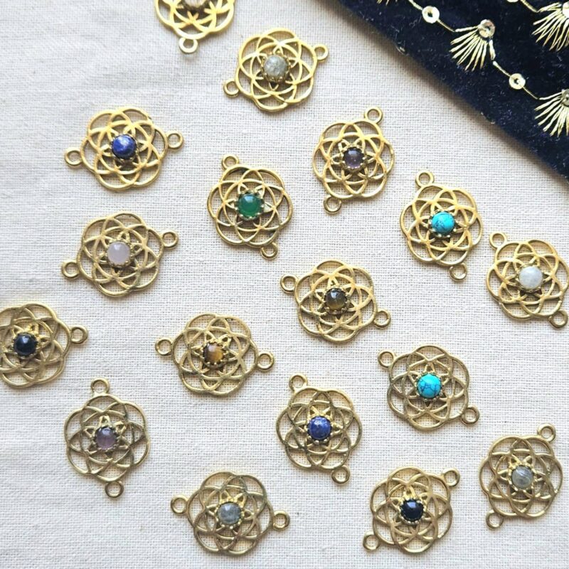 Mandala Geometry Brass Connector with Natural Stone