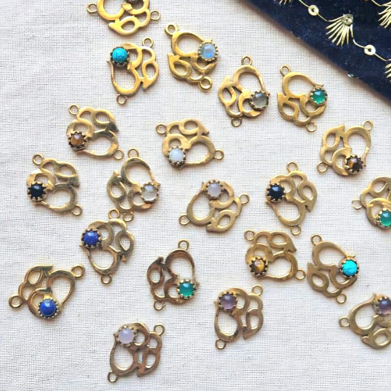 Om Symbol Brass Connector with Natural Stone