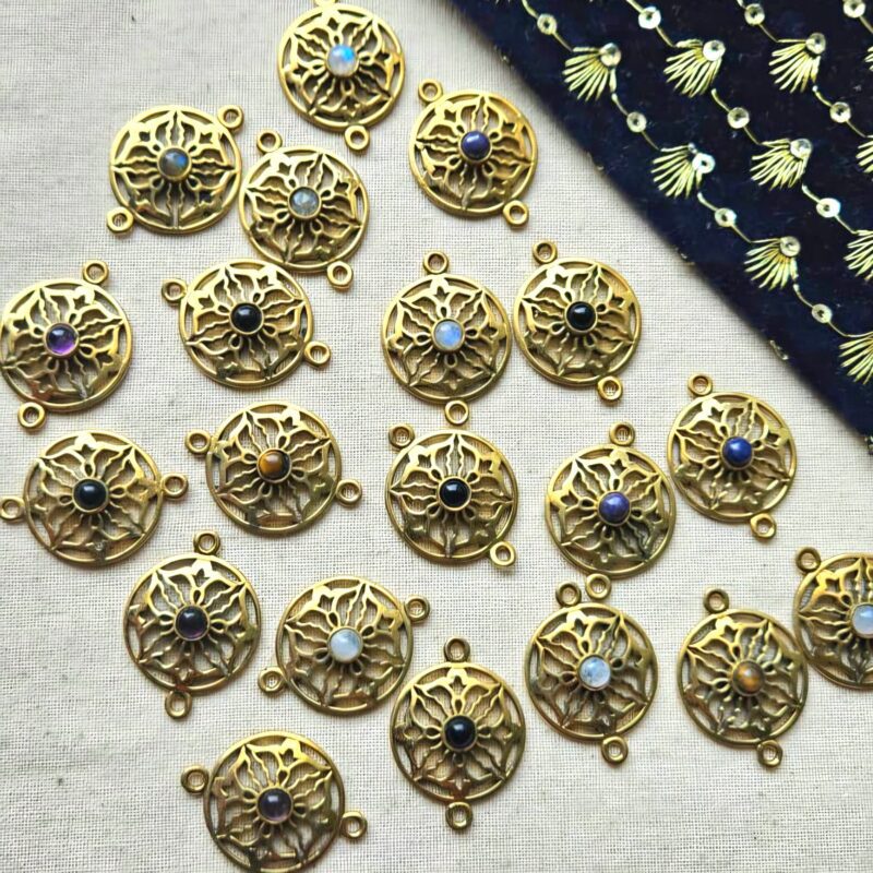 Sacred Tribal Emblem Brass Connector with Natural Stone