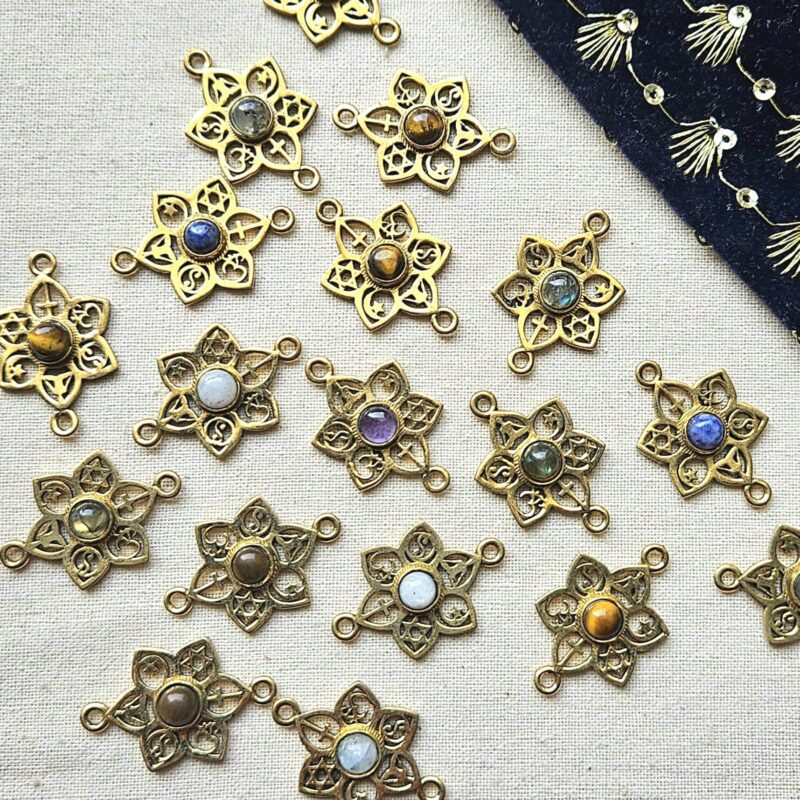 Interfaith Symbol Brass Connector with Natural Stone