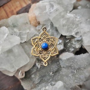 Tribal Stone Brass Charm, Brass Charms for Macrame and Jewelry Making SP12 - Lapis