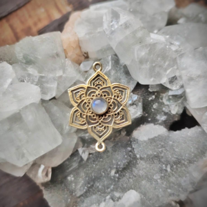 Tribal Stone Brass Charm, Brass Charms for Macrame and Jewelry Making SP12 - Moonstone
