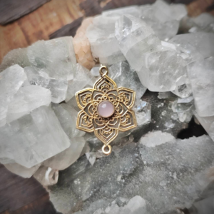 Tribal Stone Brass Charm, Brass Charms for Macrame and Jewelry Making SP12 - Rose quartz