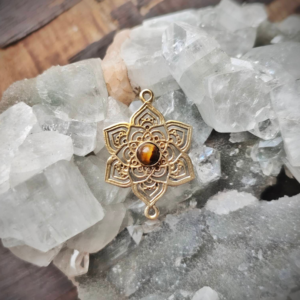 Tribal Stone Brass Charm, Brass Charms for Macrame and Jewelry Making SP12 - Tiger eye