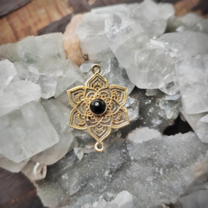 Tribal Stone Brass Charm, Brass Charms for Macrame and Jewelry Making SP12 - Black onyx