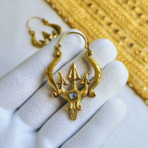 Trishul Brass Earrings with Natural Labradorite