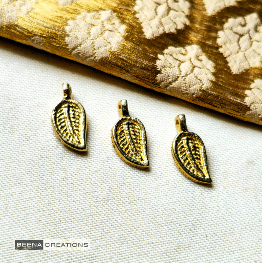 Mini Brass Leaf Charms – Antique Gold Macrame & Jewelry Making Pendants