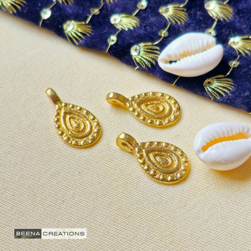 Teardrop Brass Charms with Ethnic Design For Macrame And Jewelry Making