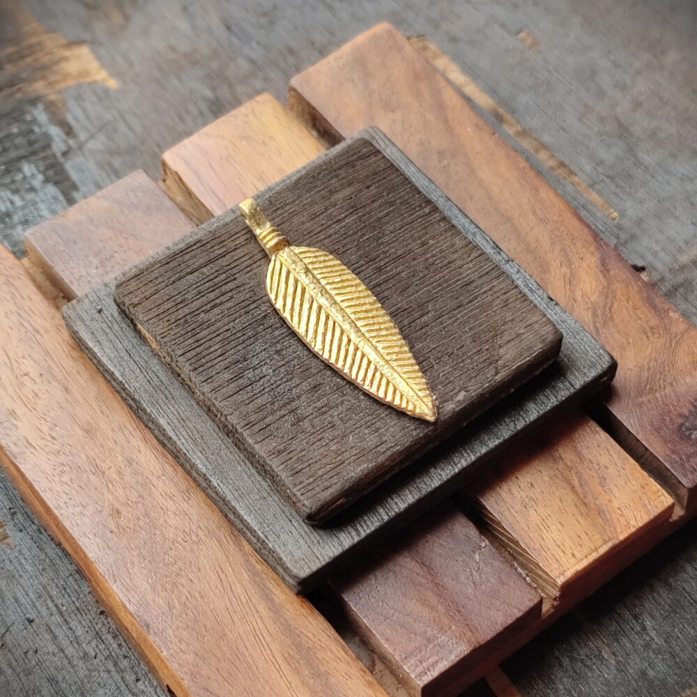 Long Brass Feather Charm Pendant – Boho Macrame Connector for Jewelry Making