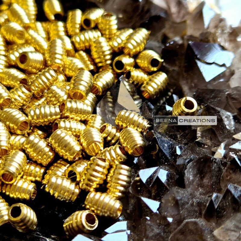 5 MM Ribbed Brass Cylinder Beads