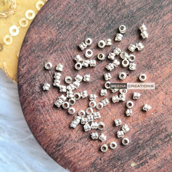2 MM Ribbed Silver Round Beads