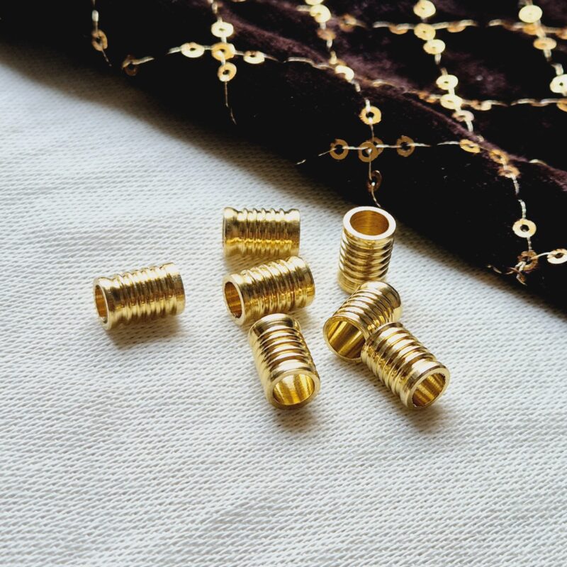 10 MM Ribbed Barrel Brass Beads