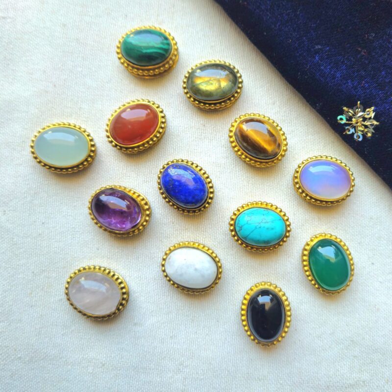 Grooved Oval Stone Brass Connector