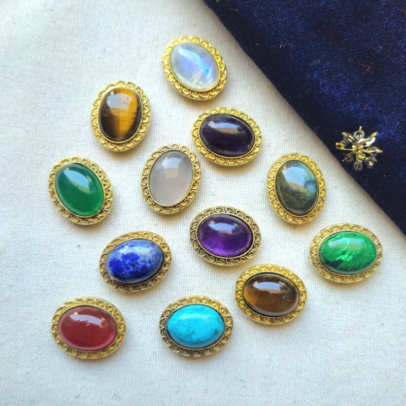 Textured Grooved Oval Stone Brass Connector