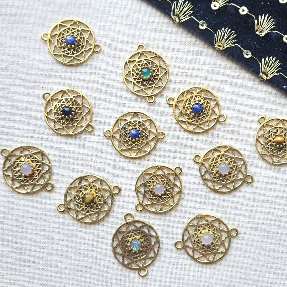 Sri Yantra Brass Connector with Natural Stone