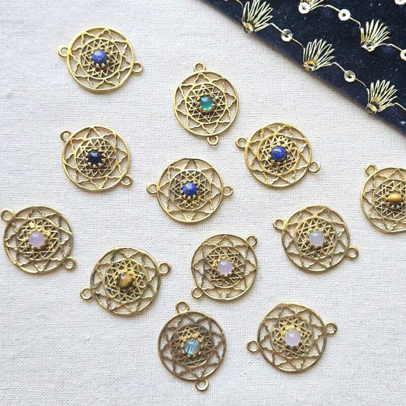 Sri Yantra Brass Connector with Natural Stone