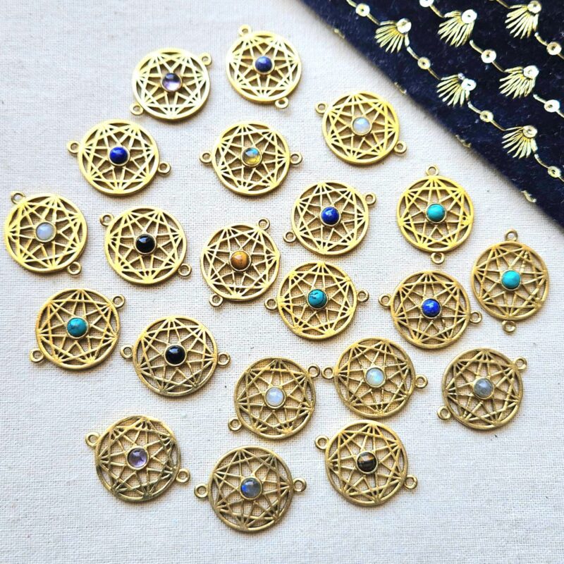 Sacred Geometry Star Mandala Brass Connector with Natural Stone