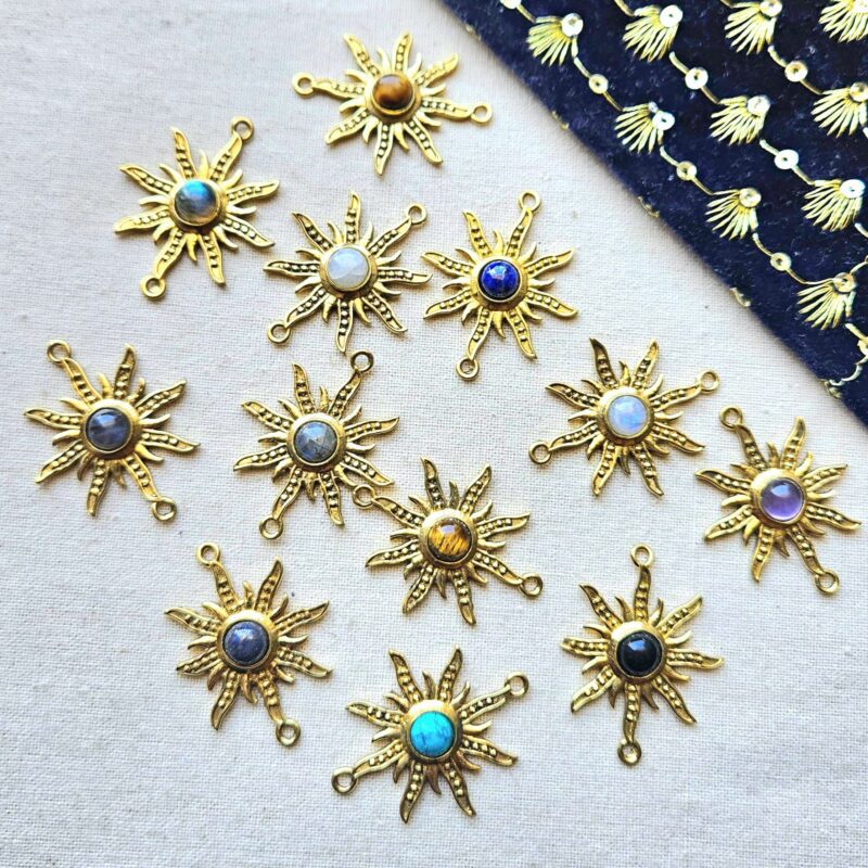 Radiant Sunburst Brass Connector with Natural Stone