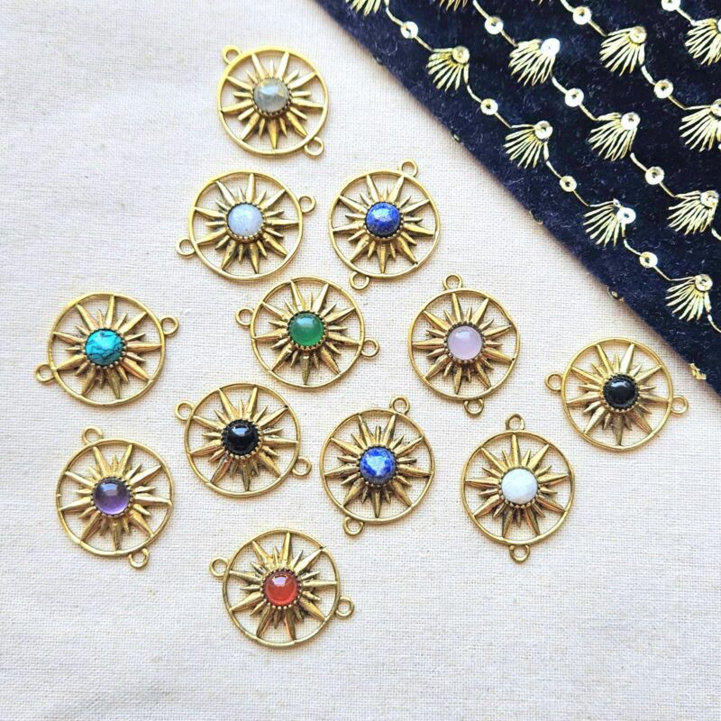 Radiant Sunburst Brass Connector with Natural Stone