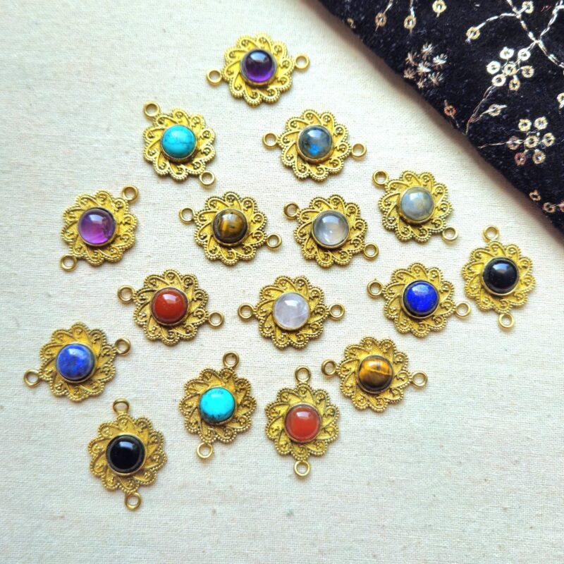 Floral Mandala Brass Connector with Natural Stone