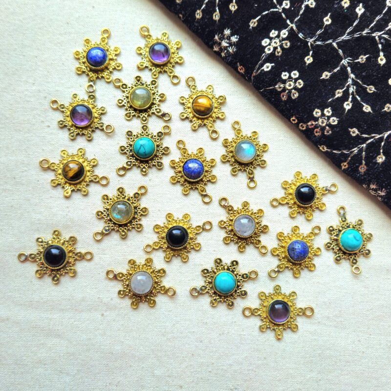 Sunburst Brass Connector with Round Cabochon