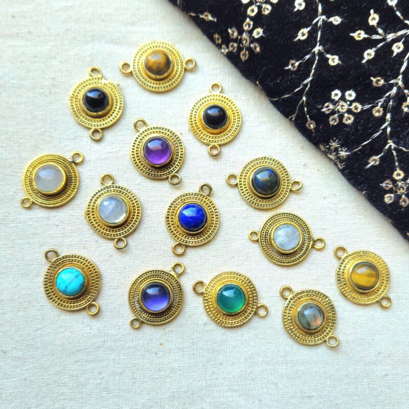 Concentric Circle Brass Connector with Natural Stone