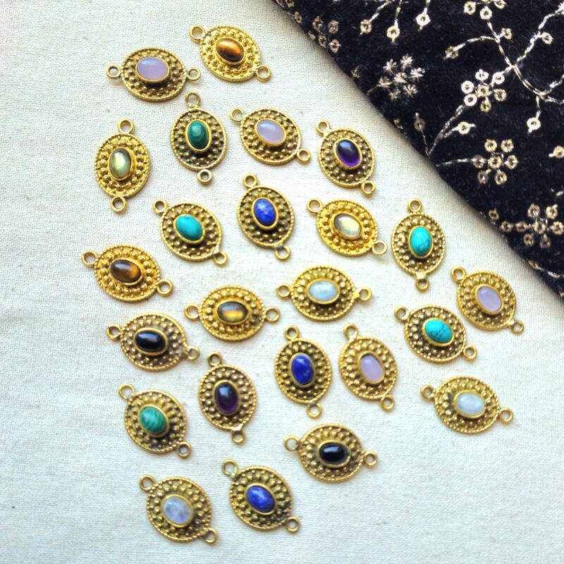 Oval Brass Connector with Cabochon Stone