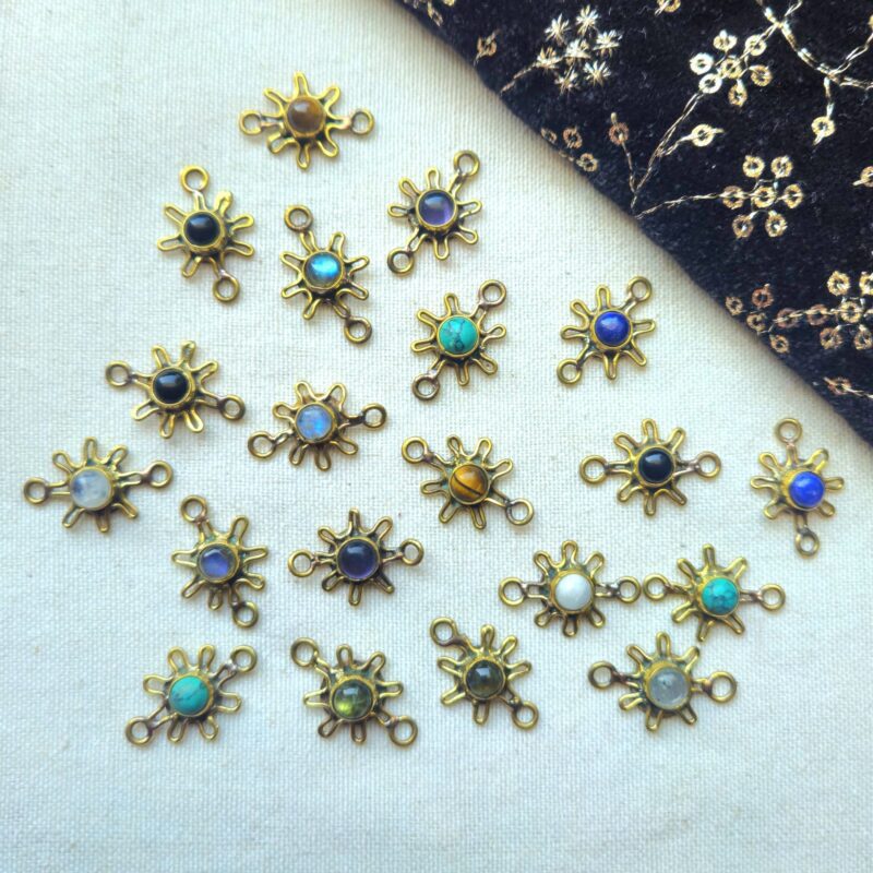 Sunburst Brass Connector with Round Cabochon Stone