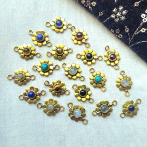 Floral Brass Connector with Cabochon Stone