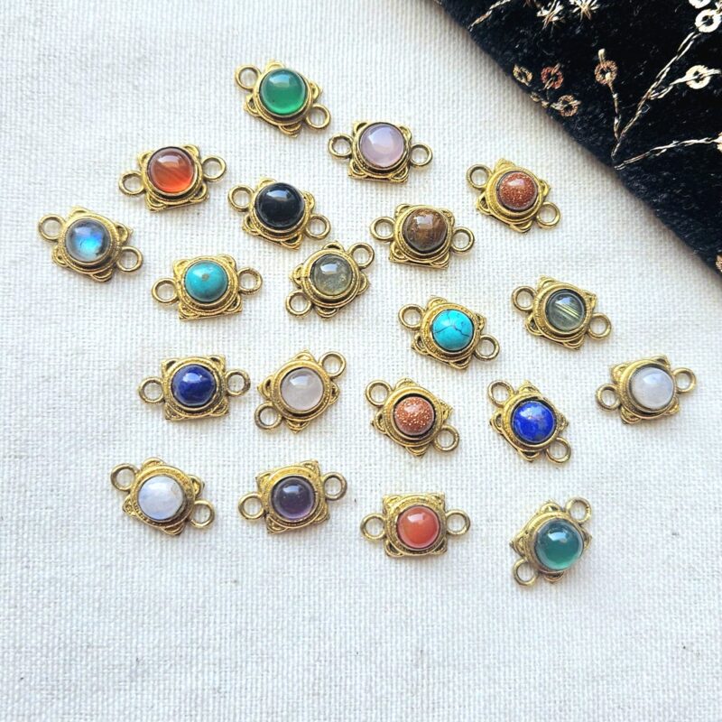 Square Brass Connector with Round Cabochon Stone