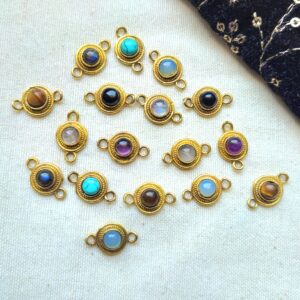 Minimal Brass Oval Connector with Cabochon Stone