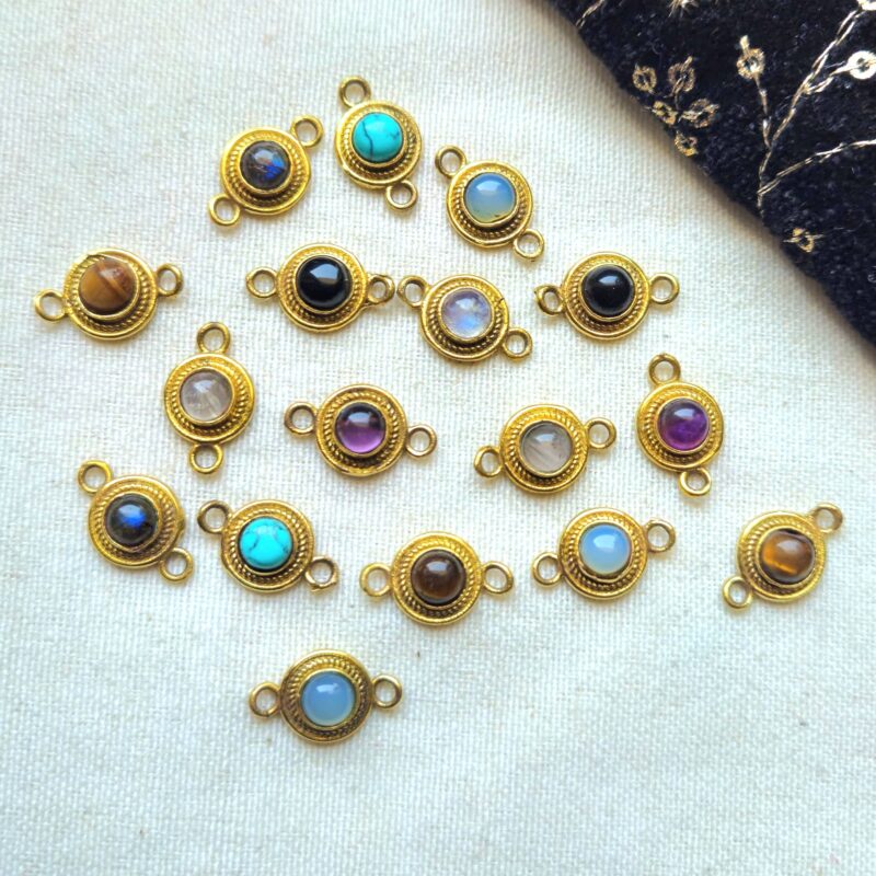 Minimal Brass Oval Connector with Cabochon Stone