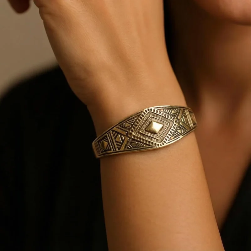 Engraved Brass Cuff Bracelet for Unisex Boho Jewelry