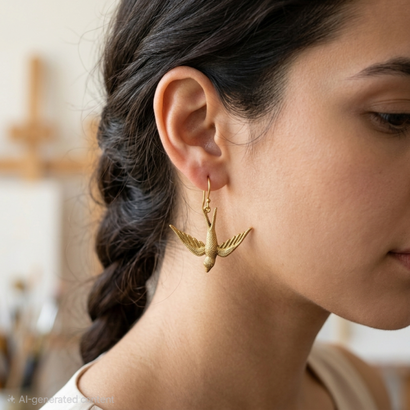 50X46mm Flying Sparrow Brass Earrings