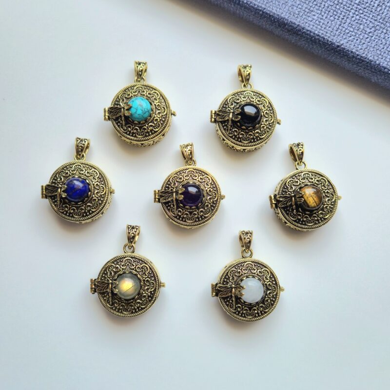 Multi Stone Brass Amulet Locket Pendant Openable