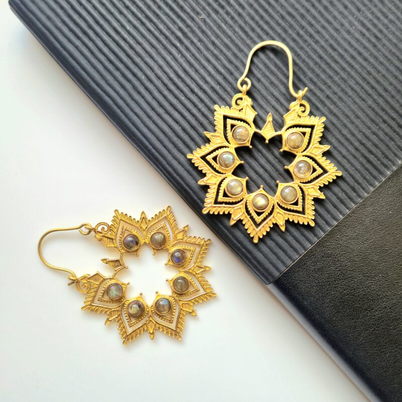 Radiant Lotus Labradorite Brass Earrings