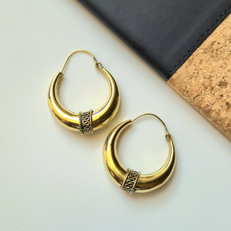 51x41 Crescent Barrel Brass Hoop Earrings