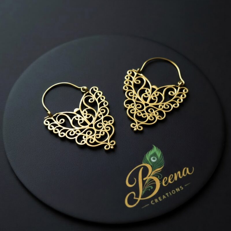 Elegant Filigree Heart Brass Earrings