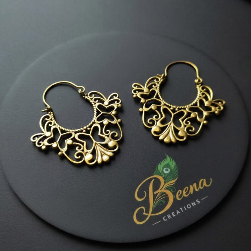 Floral Filigree Brass Earrings