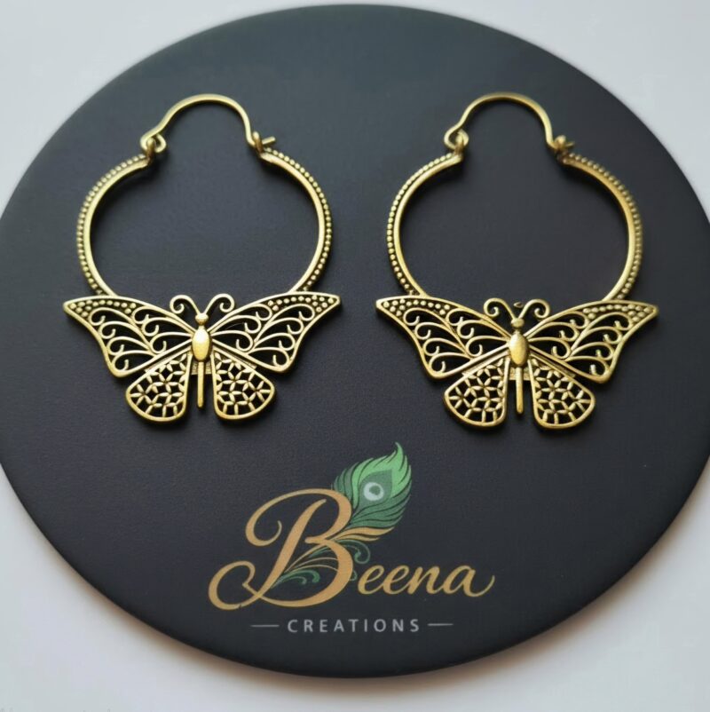 Butterfly Filigree Hoop Brass Earrings