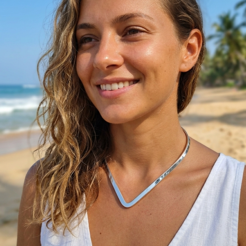 Silver Filled Geometric V Shape Choker Necklace