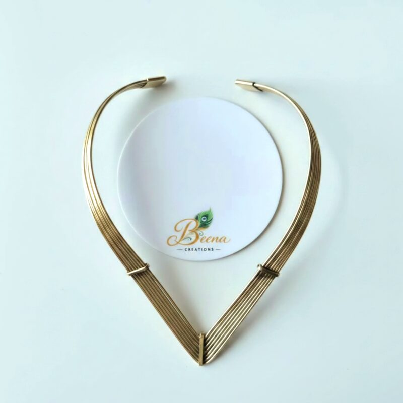 Layered Wire V Shape Brass Choker Necklace