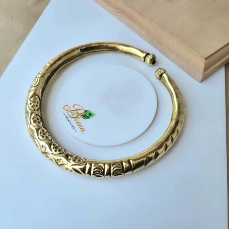 Floral Carved Brass Choker Necklace